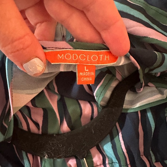 Modcloth Get Into The Ruffle Multicolored Striped Ruffle Tie Waist Dress NWOT L - Picture 13 of 16